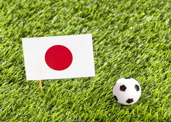 National flag of Japan with soccer ball in the stadium - Text space — Stock Photo, Image