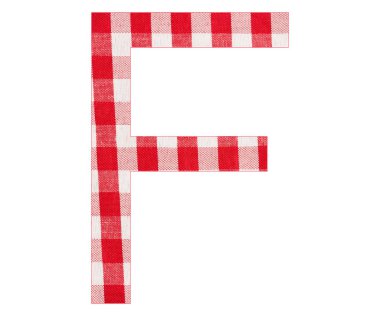 Alfabenin F Harfi - Kırmızı damalı kumaş masa örtüsü - Beyaz arka plan