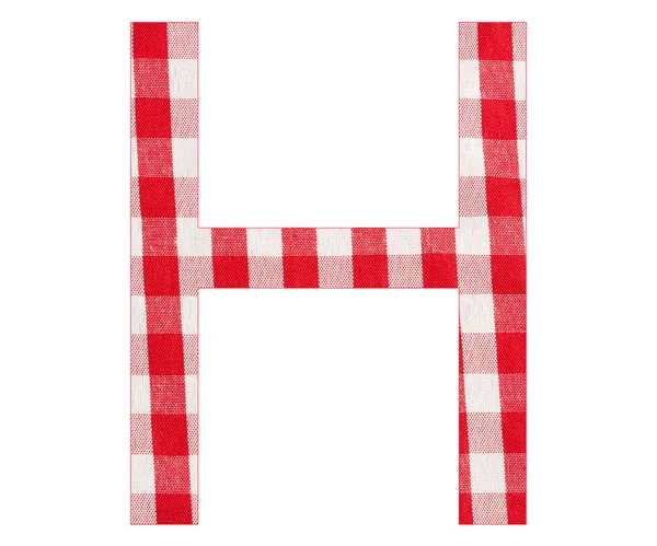 Letter H van het alfabet-rode geruite stof tafellaken-witte achtergrond — Stockfoto