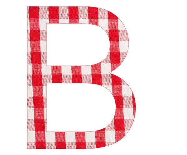 Lettera B dell'alfabeto - Tovaglia di tessuto a quadretti rossi - Sfondo bianco — Foto Stock