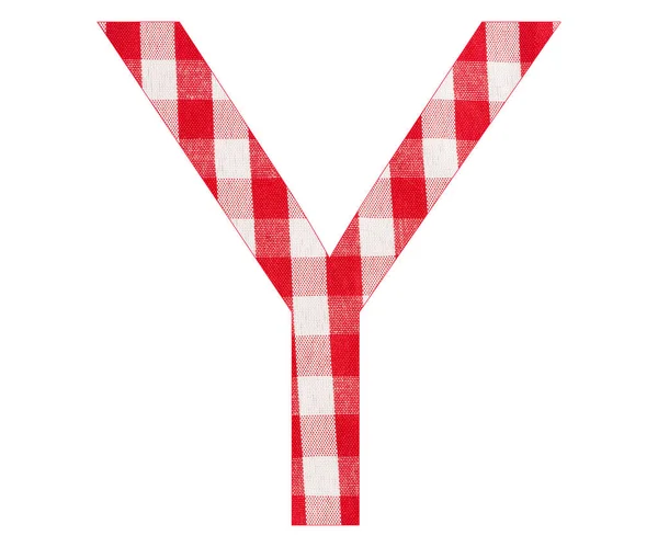 Літера Y алфавіту - червона картата тканина скатертина - білий фон — стокове фото