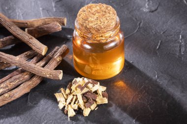Glycyrrhiza glabra-doğal bal ile meyan kökü. Metin alanı