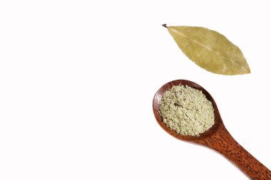 Kurutulmuş defne yaprağı ve defne tozu - Laurus nobilis. Metin alanı