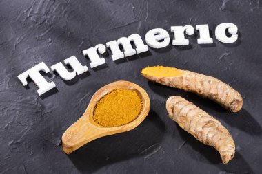 Curcuma longa - Kökler ve zerdeçal tozu. Metin alanı