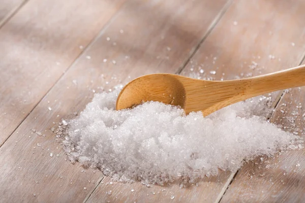 Magnesium Chloride Wooden Spoon Text Space — Stock Photo, Image