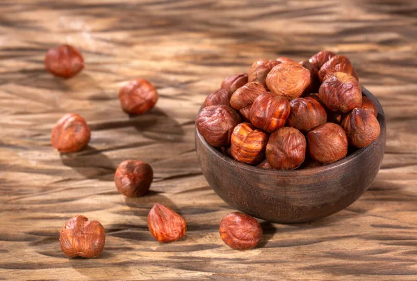 Hazelnut Nuts Wooden Bowl Corylus Avellana — Stock Photo, Image