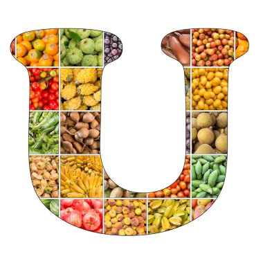 Meyve arkaplanlı alfabenin U harfi