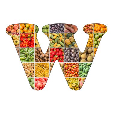 Meyve arkaplanlı alfabenin W harfi
