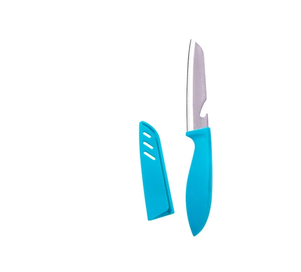 Kitchen Knife Blue Plastic Handle Protector — Stock Photo, Image