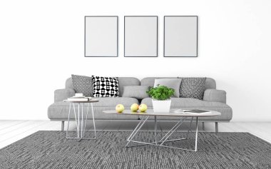 Oturma odası İç 3d Gerçekçi Mockup