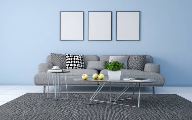 Oturma odası İç 3d Gerçekçi Mockup