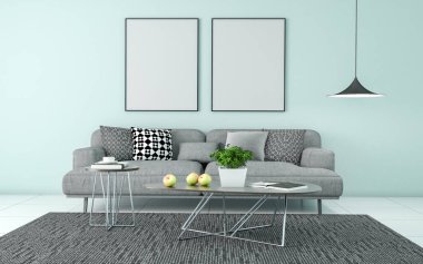 Oturma odası İç 3d Gerçekçi Mockup