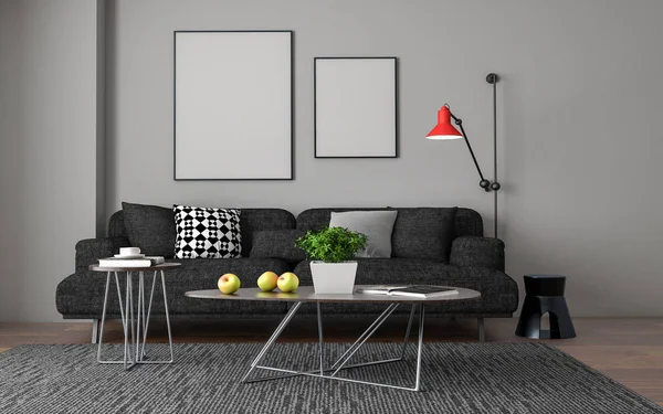 Prostorový realistický mockup obývacího pokoje interiér — Stock fotografie