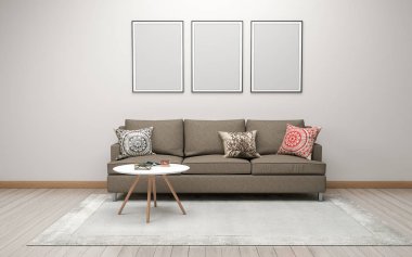 Kanepe ile Modern Oturma Odası İç 3d Rendering - Kanepe