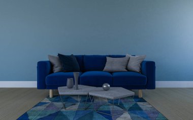 Kanepe ile Modern Oturma Odası İç 3d Rendered Gerçekçi Mockup - Kanepe ve Masa