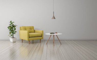 Kanepe ile Modern Oturma Odası İç 3d Rendered Gerçekçi Mockup - Kanepe ve Masa
