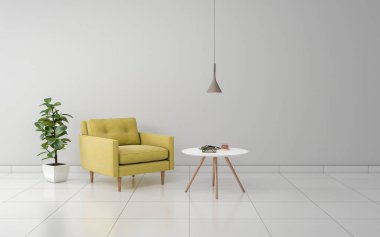 Kanepe ile Modern Oturma Odası İç 3d Rendered Gerçekçi Mockup - Kanepe ve Masa