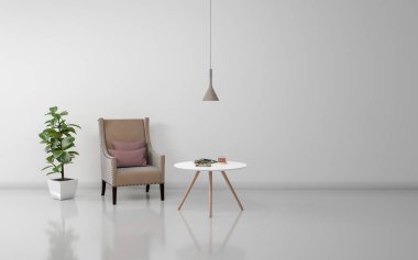 Kanepe ile Modern Oturma Odası İç 3d Rendered Gerçekçi Mockup - Kanepe ve Masa