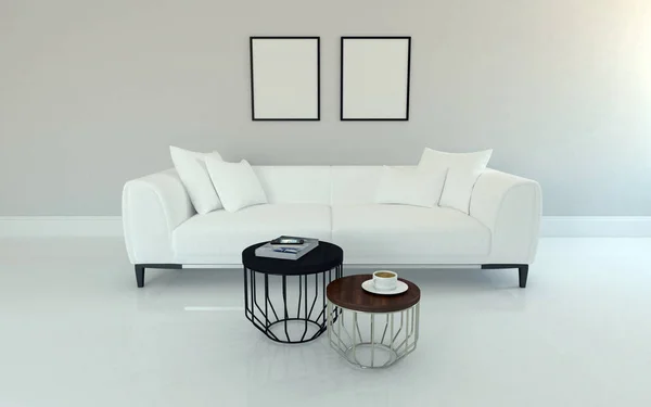 Mockup Realista Renderizado Del Interior Sala Estar Moderna Con Sofá — Foto de Stock