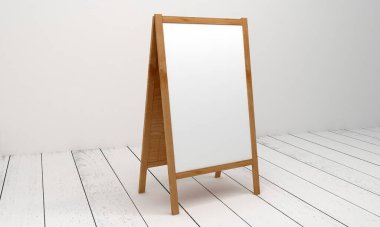 Boş beyaz metalik dış mekan reklam panosu 3D stand-up.