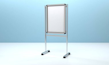 Boş beyaz metalik dış mekan reklam panosu 3D stand-up.