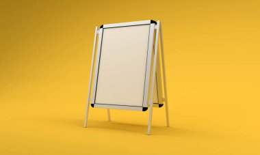 Boş beyaz metalik dış mekan reklam panosu 3D stand-up.