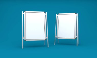 Boş beyaz metalik dış mekan reklam panosu 3D stand-up.