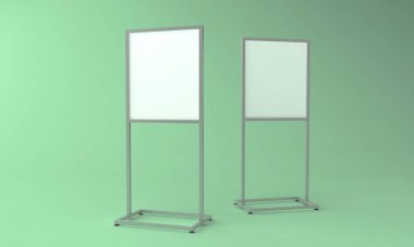 Boş beyaz metalik dış mekan reklam panosu 3D stand-up.