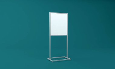 Boş beyaz metalik dış mekan reklam panosu 3D stand-up.