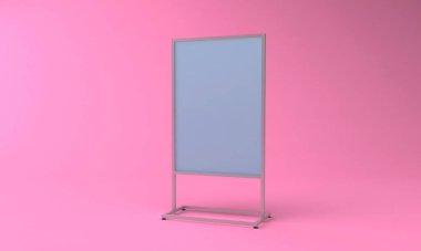 Boş beyaz metalik dış mekan reklam panosu 3D stand-up.