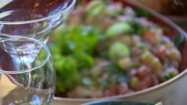 För Ryska Företaget Familjen Piattis Gafflar Knivar Glas Vin Alkohol — Stockvideo