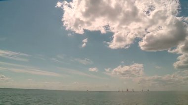 Güneşli bir yaz gününde yelkenli yarışı.