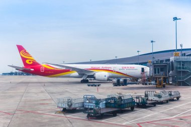Yubei Chongqing Jiangbei uluslararası havaalanında Hainan Airlines uçak, Chongqing, Çin.