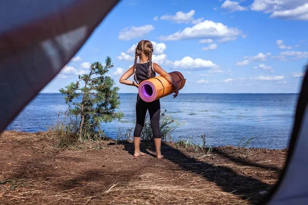 Mental Physical Health Safe Active Lifestyle Cute Girl Doing Yoga — Stock Photo, Image