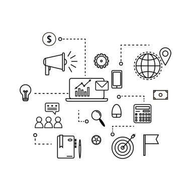 Modern anahat düz iş kavramı. E-posta pazarlama grafik