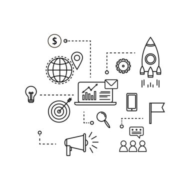 Modern anahat düz iş kavramı. E-posta pazarlama grafik