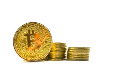 Altın bitcoin izole et. Cryptocurrency, kripto iş.