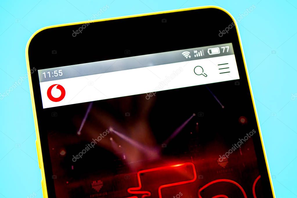 Berdyansk, Ukraine - 14 May 2019: Illustrative Editorial of Vodafone website homepage. Vodafone logo visible on the phone screen