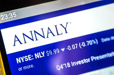 Berdyansk, Ukrayna - 31 Mart 2019: Annaly Capital Management web sitesi ana sayfasının açıklayıcı başyazı. Annaly Capital Management logosu telefon ekranında görünür.