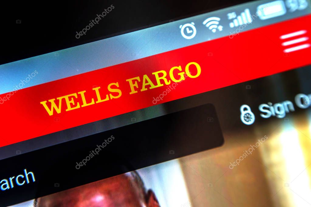 Berdyansk, Ukraine - March 31, 2019: Illustrative Editorial of Wells Fargo website homepage. Wells Fargo logo visible on the phone screen
