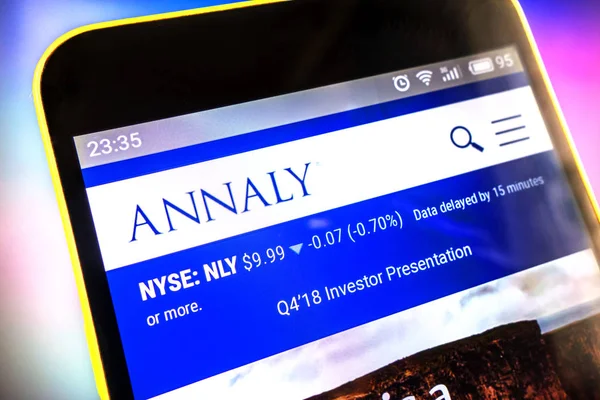 Berdyansk, Ukrayna - 31 Mart 2019: Annaly Capital Management web sitesi ana sayfasının açıklayıcı başyazı. Annaly Capital Management logosu telefon ekranında görünür.