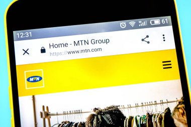 Berdyansk, Ukraine - 12 May 2019: Illustrative Editorial of MTN Group website homepage. MTN Group logo visible on the phone screen. clipart