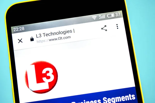 Berdyansk, Ukrayna-23 Mayıs 2019: L3 teknolojiler Havacılık Web sitesi ana sayfası. L3 teknolojiler logosu telefon ekranında görünür.