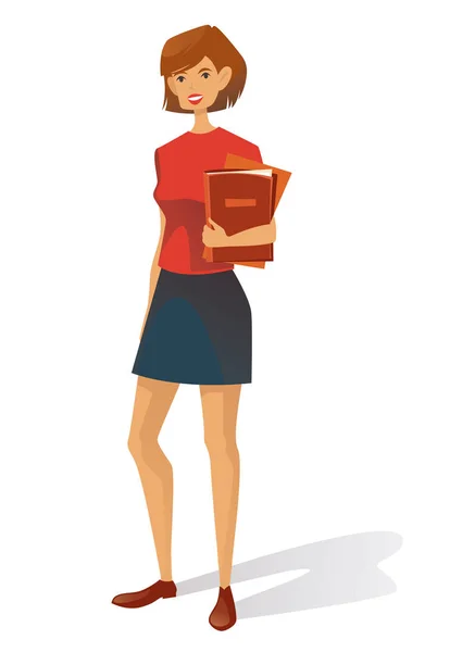 Vector Εικονογράφηση Σχεδιασμός Του Χαριτωμένο Γυναίκα Κρατώντας Βιβλία Που Απομονώνονται — Διανυσματικό Αρχείο