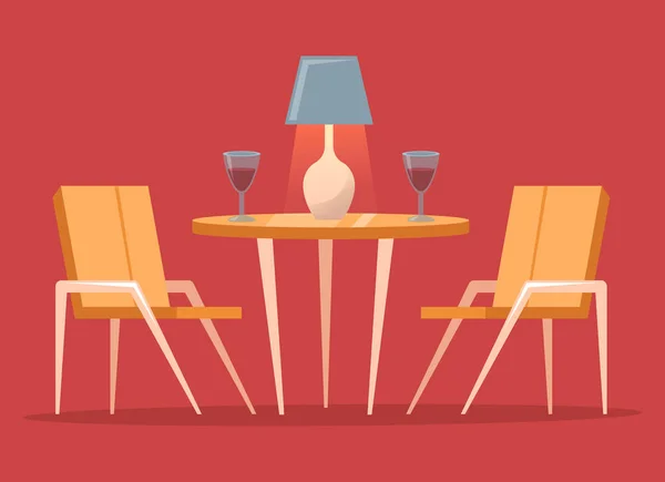 Vector Illustration Design Reserved Wooden Table Chairs Red Background — Stock Vector