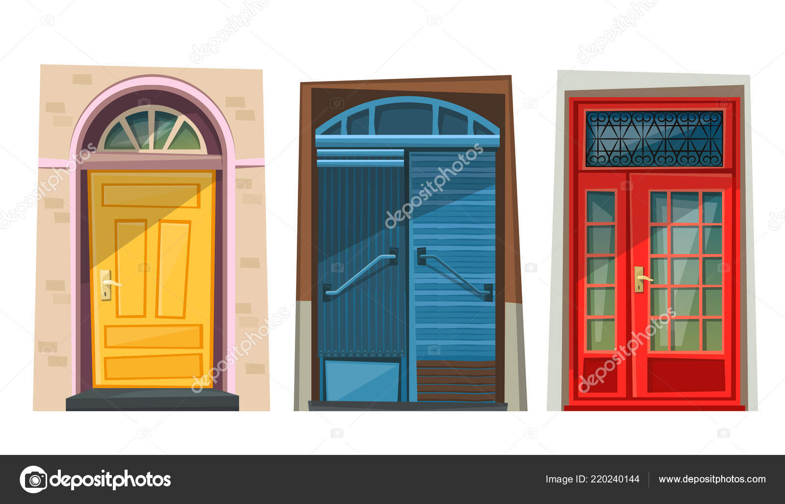Cute Cartoon Colored Doors Vector Illustration Building Constructor