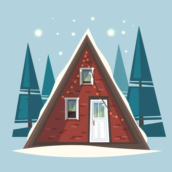 Jolie Maison Noël Confortable Forest Des Arbres Noël Illustration Vectorielle — Image vectorielle