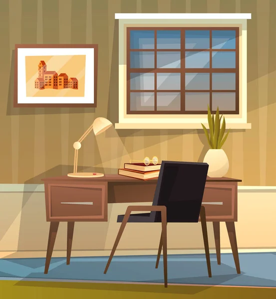 Cute Cozy Home Office Workplace Vector Cartoon Illustration Interior Design — Stock Vector