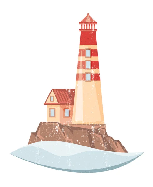 Hermoso Faro Ladrillo Invierno Seguridad Dibujos Animados Vectoriales Ilustración — Vector de stock