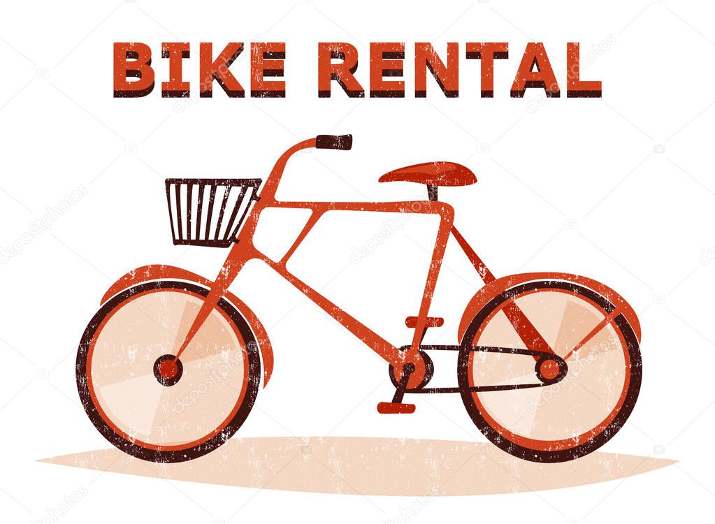 Bike rental. Vector cartoon illustration of retro bicycle. Funny style. 